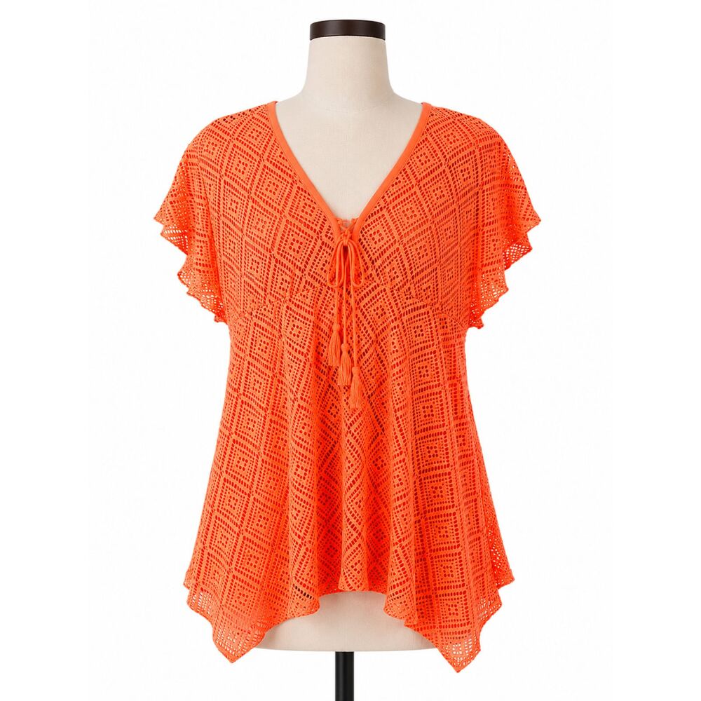 Ocean Pacific Flash Orange crochet cover-up dress XL